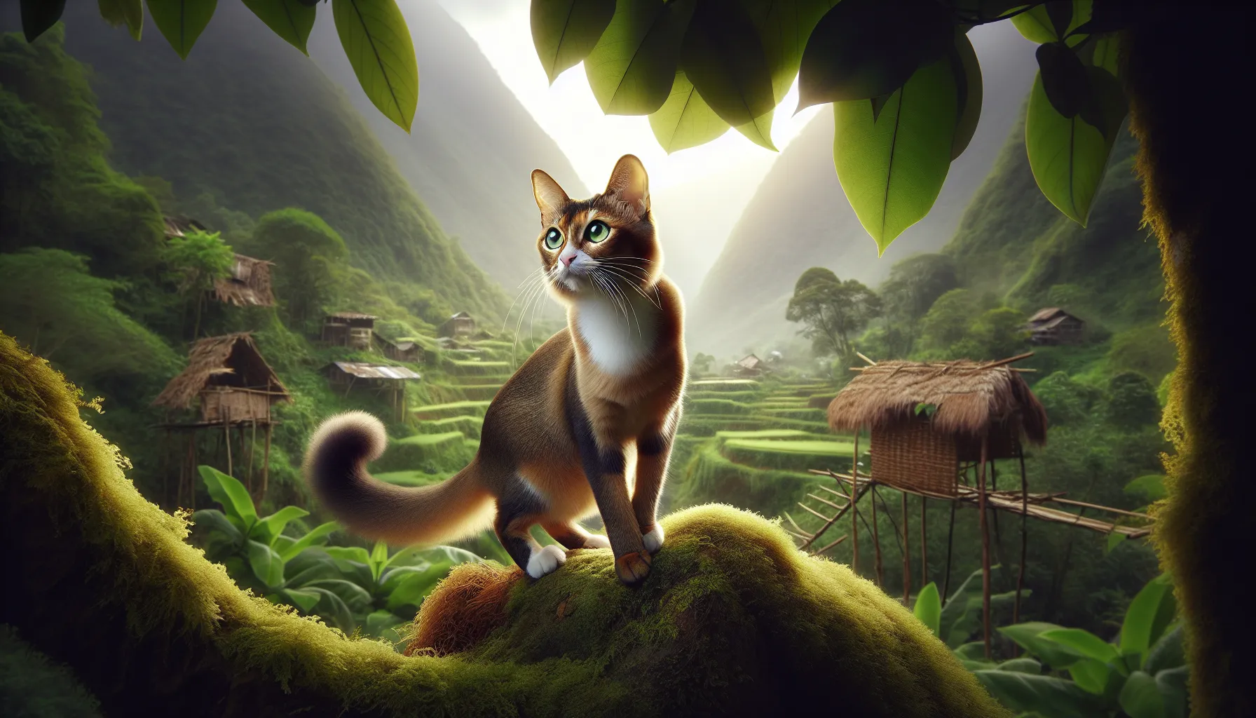 Gailgreen Catinchi cat in a lush green mountainous environment.