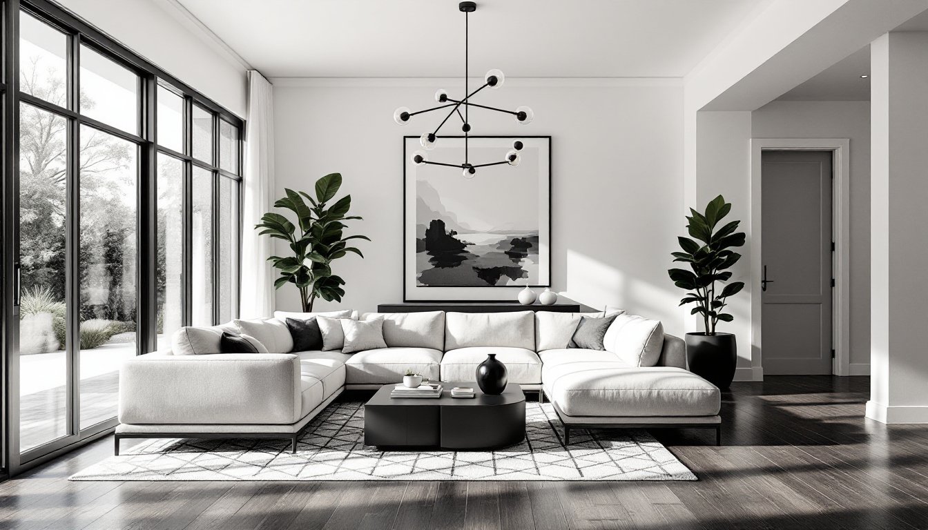 luxury black and white living room