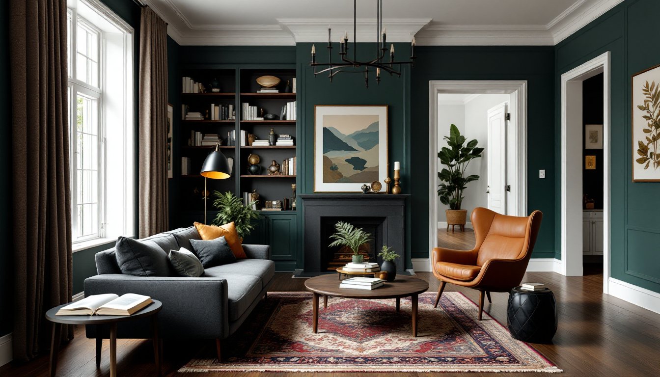 modern dark academia living room
